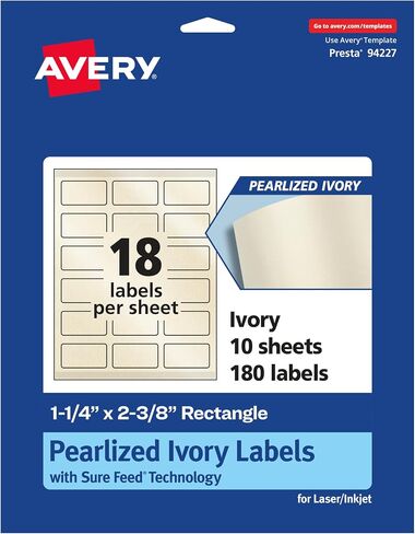 ملصقات مستطيلة عاجية لؤلؤية من Avery مزودة بتقنية التغذية المؤكدة، طباعة على الحافة، 1-1/4 بوصة × 2-3/8 بوصة، 180 ملصقًا عاجيًا لؤلؤيًا، ملصقات قابلة للطباعة بالليزر/نفث الحبر in Saudi Arabia