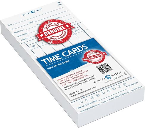 Pyramid Time Systems, 3800-10MB, Genuine and Authentic Time Cards for The Pyramid Model 3800 Auto Totaling Time Clock, 1,000 per Pack, time Cards, White in Kuwait