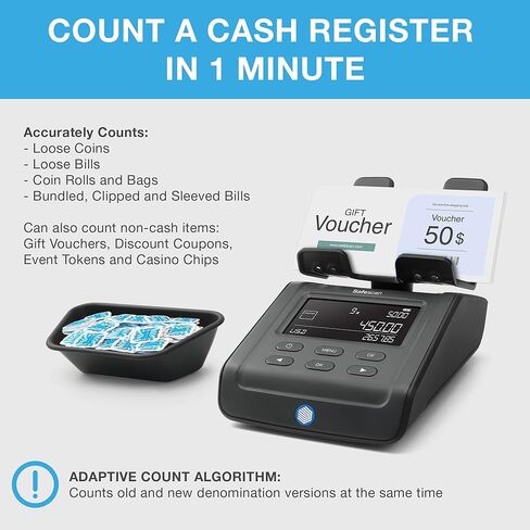 مقياس عد الأموال Safescan 6175، متعدد العملات، مثالي للعملات المعدنية والفواتير والعناصر غير النقدية، وتخزين نتائج العد الفردية، ولفائف العملات المعدنية وعد حزمة الفواتير، موثوق به، ضمان لمدة 3 سنوات in Kuwait