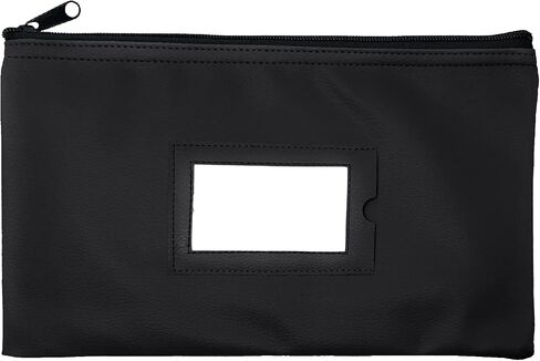 Money Bank Deposit Bag with zipper | 11x6 inch | Black | Durable Leatherette Money Cash Coin Check Wallet Pouch for Men & Women with Framed ID Window and Blank Card | by GIDABRAND (1) in Kuwait