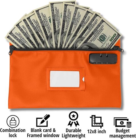 Money Bag for Cash with Lock | 12x8 Inch | Black | Leatherette Locking Bank Bag | Cash Bag with Lock | Money Bags with Zipper for Cash | Bank Deposit Bags with Zipper | Bank Bags with Zipper in Saudi Arabia
