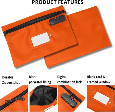 Money Bag for Cash with Lock | 12x8 Inch | Black | Leatherette Locking Bank Bag | Cash Bag with Lock | Money Bags with Zipper for Cash | Bank Deposit Bags with Zipper | Bank Bags with Zipper in Saudi Arabia
