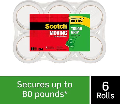 Scotch Tough Grip Moving Packing Tape, Clear, Moving Tape That Secures Boxes up to 80 Pounds, Moving Supplies, 1.88 in. x 38.2 yd., 3 Tape Rolls in Kuwait