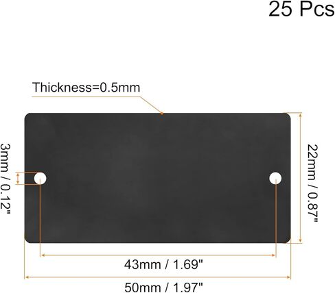 علامات uxcell فارغة من الألومنيوم، 50 × 22 × 0.3 مم، بطاقة فارغة نقش مستطيلة مع فتحتين للوحة اسم الآلة، 25 قطعة (لون نحاسي) in Kuwait