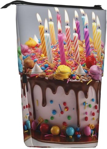 RLDOBOFE Standing Pencil Case Happy Birthday Beautiful Print Telescopic Pencil Case Cute Pencil Pouch Portable Pencil Bag Pop Up Pencil Holder Makeup Bag for Holiday Gift in Kuwait