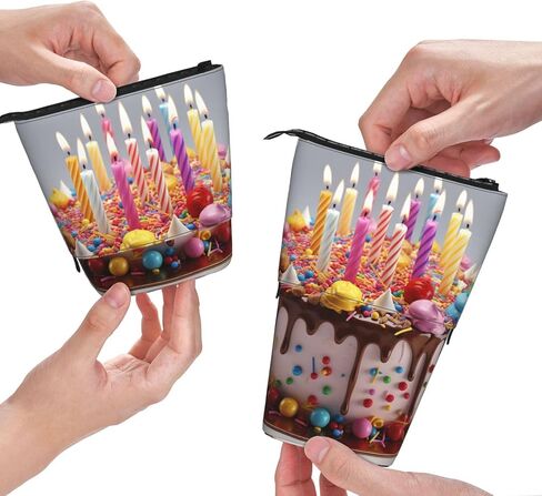 RLDOBOFE Standing Pencil Case Happy Birthday Beautiful Print Telescopic Pencil Case Cute Pencil Pouch Portable Pencil Bag Pop Up Pencil Holder Makeup Bag for Holiday Gift in Kuwait