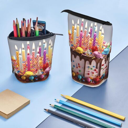 RLDOBOFE Standing Pencil Case Happy Birthday Beautiful Print Telescopic Pencil Case Cute Pencil Pouch Portable Pencil Bag Pop Up Pencil Holder Makeup Bag for Holiday Gift in Kuwait