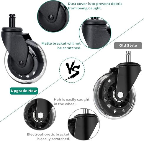 PRITEK Office Chair Wheels Set of 5, 3" Replacement Heavy Duty Rollerblade Rubber Chair Caster Wheels, Upgraded Version to Prevent Fluff and Dust in Kuwait