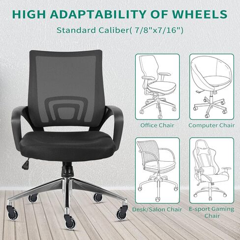 PRITEK Office Chair Wheels Set of 5, 3" Replacement Heavy Duty Rollerblade Rubber Chair Caster Wheels, Upgraded Version to Prevent Fluff and Dust in Kuwait