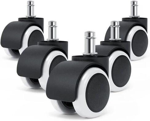 عجلات كرسي مكتب عالمية TBACW مقاس 2 بوصة بديلة شديدة التحمل، عجلات عجلات مطاطية بدون ضوضاء، ساق ذات حجم قياسي 7/16 بوصة 11 مم مجموعة من 5 قطع in Kuwait