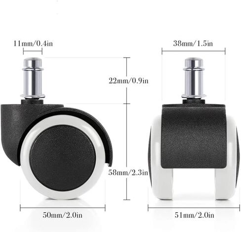 عجلات كرسي مكتب عالمية TBACW مقاس 2 بوصة بديلة شديدة التحمل، عجلات عجلات مطاطية بدون ضوضاء، ساق ذات حجم قياسي 7/16 بوصة 11 مم مجموعة من 5 قطع in Kuwait