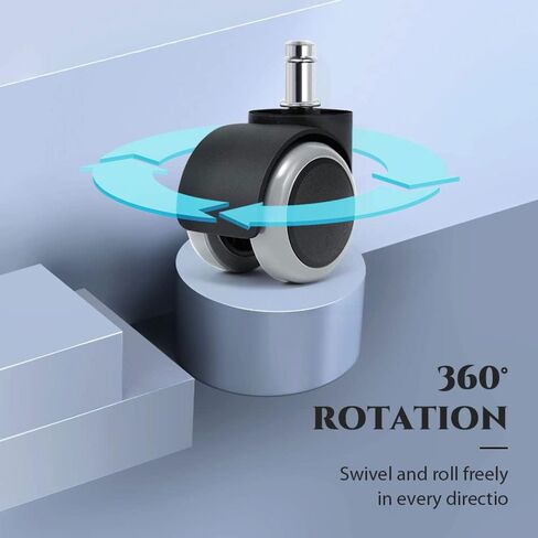 عجلات كرسي مكتب عالمية TBACW مقاس 2 بوصة بديلة شديدة التحمل، عجلات عجلات مطاطية بدون ضوضاء، ساق ذات حجم قياسي 7/16 بوصة 11 مم مجموعة من 5 قطع in Kuwait