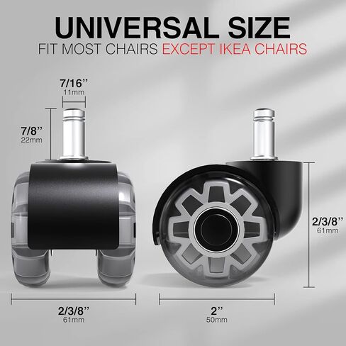 استبدال عجلات كرسي المكتب 2 بوصة عجلات كرسي مطاطية شديدة التحمل ذات حجم عالمي لكرسي المكتب، سلسة وآمنة لجميع الأرضيات، مجموعة من 5 in Kuwait