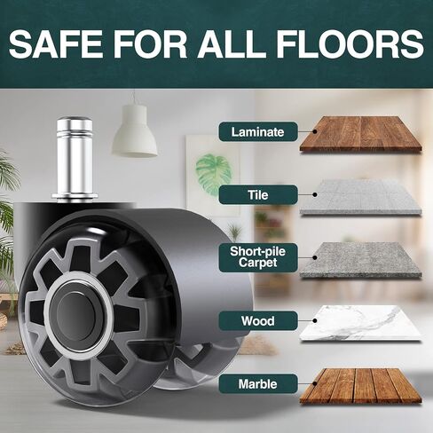 استبدال عجلات كرسي المكتب 2 بوصة عجلات كرسي مطاطية شديدة التحمل ذات حجم عالمي لكرسي المكتب، سلسة وآمنة لجميع الأرضيات، مجموعة من 5 in Kuwait