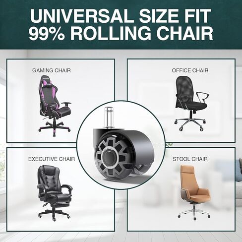 استبدال عجلات كرسي المكتب 2 بوصة عجلات كرسي مطاطية شديدة التحمل ذات حجم عالمي لكرسي المكتب، سلسة وآمنة لجميع الأرضيات، مجموعة من 5 in Kuwait