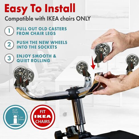 Office Chair Wheels Replacement Set 10mm (3/8" x 7/8") Stem - Fits IKEA Chairs ONLY - Soft Desk Chair Casters for Wood Floors & Carpet - Heavy Duty & Safe for All Floors Without Any Chair Mats in Saudi Arabia
