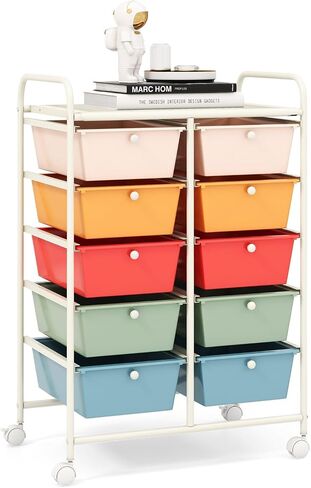 RELAX4LIFE 12-Drawer Rolling Storage Cart - Mobile Utility Drawer Carts with Wheels, Craft Organizers Cart for Organization and Storage, Classroom, School, Office, Home in Kuwait