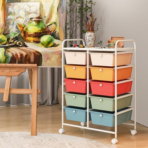RELAX4LIFE 12-Drawer Rolling Storage Cart - Mobile Utility Drawer Carts with Wheels, Craft Organizers Cart for Organization and Storage, Classroom, School, Office, Home in Kuwait