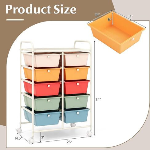 RELAX4LIFE 12-Drawer Rolling Storage Cart - Mobile Utility Drawer Carts with Wheels, Craft Organizers Cart for Organization and Storage, Classroom, School, Office, Home in Kuwait