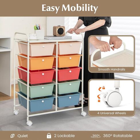 RELAX4LIFE 12-Drawer Rolling Storage Cart - Mobile Utility Drawer Carts with Wheels, Craft Organizers Cart for Organization and Storage, Classroom, School, Office, Home in Kuwait