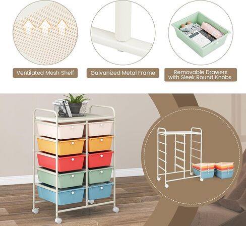 RELAX4LIFE 12-Drawer Rolling Storage Cart - Mobile Utility Drawer Carts with Wheels, Craft Organizers Cart for Organization and Storage, Classroom, School, Office, Home in Kuwait