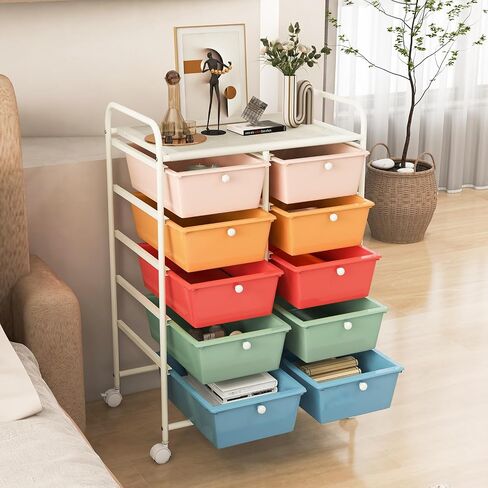 RELAX4LIFE 12-Drawer Rolling Storage Cart - Mobile Utility Drawer Carts with Wheels, Craft Organizers Cart for Organization and Storage, Classroom, School, Office, Home in Kuwait