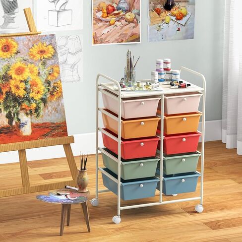 RELAX4LIFE 12-Drawer Rolling Storage Cart - Mobile Utility Drawer Carts with Wheels, Craft Organizers Cart for Organization and Storage, Classroom, School, Office, Home in Kuwait