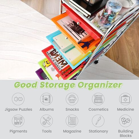 COSTWAY 10-Drawer Rolling Storage Cart, Utility Mobile Trolley with Removable Drawers & Universal Casters & 2 Brakes, Versatile Flexible Drawer Organizer Cart for Home, Office (Black) in Kuwait