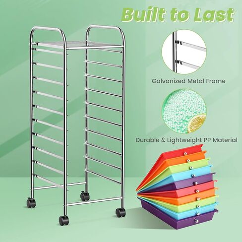 COSTWAY 10-Drawer Rolling Storage Cart, Utility Mobile Trolley with Removable Drawers & Universal Casters & 2 Brakes, Versatile Flexible Drawer Organizer Cart for Home, Office (Black) in Kuwait