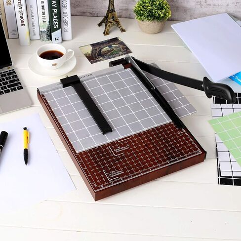 ماكينة تشذيب الورق المقصلة للورق بطول 15 بوصة وسعة 12 ورقة، قاعدة خشبية مع مشبك قابل للتعديل وقفل أمان (مخزون أمريكي) (15 بوصة) in Kuwait