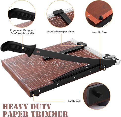 ماكينة تشذيب الورق المقصلة للورق بطول 15 بوصة وسعة 12 ورقة، قاعدة خشبية مع مشبك قابل للتعديل وقفل أمان (مخزون أمريكي) (15 بوصة) in Kuwait