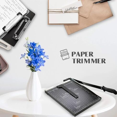 قاطعة ورق Puatul للبطاقات شديدة التحمل مقاس 12 بوصة، وقاعدة معدنية لتشذيب المقصلة بطول 12 بوصة، وسعة الأوراق، والمدرسة في الفصول الدراسية للمكتب المنزلي (أسود، A4) in Kuwait