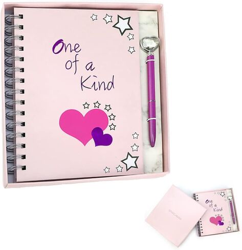 مجموعة هدايا دفتر وقلم "One of a Kind" للنساء أو الفتيات l وردي دوامي دفتر اليوميات مع قلم قلب في صندوق هدايا مع غطاء صلب مقوس وصفحات فارغة in Saudi Arabia