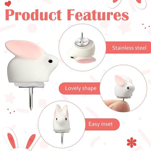 زدلارو 10 قطع من دبابيس دفع الارنب اللطيفة، دبابيس الابهام البلاستيكية المزخرفة على شكل ارنب كرتوني، دبابيس ضغط ابهام مبتكرة لتزيين جدار الصور ولوحة الفلين والخريطة ولوحة الاعلانات in Kuwait