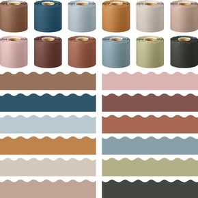 Ctosree 12 Roll 630 ft Colorful Bulletin Board Borders Bulk Scalloped Rolled Border Trim for Classroom Back to School Chalkboard(Rainbow Color)