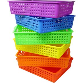 6 Pack Colorful Plastic Classroom Storage Bins 13.75" X 10.25" for Organizing Papers, Pencils, Arts and Crafts Supplies, Rainbow Containers for Kids School Supplies by 4E's Novelty in Kuwait