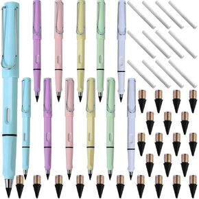 مجموعة أقلام رصاص محمولة بدون حبر قابلة للمسح مكونة من 18 قطعة من FLTON (6 قطع أقلام رصاص دائمة مع ممحاة + 12 قطعة من سنون قابلة للاستبدال) للكتابة والرسم الفني in Kuwait