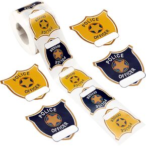 600 Pieces Police Stickers for Kids Police Badge Stickers Police Badge Name Tag Sticker Seals Cop Police Officer Party Favor for Kids Police Birthday Party Supplies (Blue Police Officer)