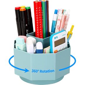 LETURE Desk Organizer, 360-Degree Rotating Pen Pencil Holder, 5 Compartments Desktop Stationary Organizer, Home Office Art Supply Storage Box Caddy (WHITE)