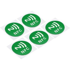 ملصقات PATIKIL NFC، 5 عبوات ملصقات علامات NTAG213 144 بايت ذاكرة قابلة للبرمجة بالكامل دائرية فارغة 30 مم/1.2 بوصة علامات NFC للهاتف، جهاز يدعم NFC، أزرق