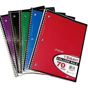 Top Flight College Rule 70 Page Spiral-Bound Notebooks, 5 Pack Bundle Made in The USA in Kuwait