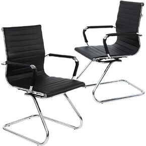DM Furniture No Wheels Reception Chairs Guest Chair Leather Conference Chairs Back Support Heavy Duty Office Chair, Set of 2 (Deep Red) in Kuwait