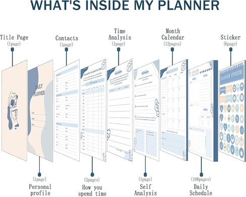 JueNi Daily To Do List Planner Notebook مع ملصقات (8 بوصة × 6 بوصة) - 2023 قائمة مرجعية للمهام غير مؤرخة لمدة 6 أشهر مجلة مخطط أكاديمي مع ملصقات لإدارة الوقت - لوازم مكتبية لتنظيم المواعيد والجداول الزمنية، وتخطيط جداول الأعمال، وتعزيز الإنتاجية - in Kuwait