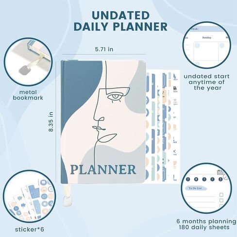 JueNi Daily To Do List Planner Notebook مع ملصقات (8 بوصة × 6 بوصة) - 2023 قائمة مرجعية للمهام غير مؤرخة لمدة 6 أشهر مجلة مخطط أكاديمي مع ملصقات لإدارة الوقت - لوازم مكتبية لتنظيم المواعيد والجداول الزمنية، وتخطيط جداول الأعمال، وتعزيز الإنتاجية - in Kuwait