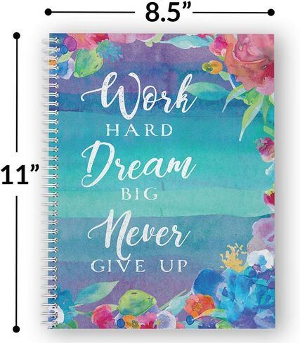 Softcover Work Hard مقاس 8.5 بوصة × 11 بوصة، دفتر/مجلة حلزونية تحفيزية، 120 صفحة مسطرة بالكلية، غطاء مصفح لامع متين، سلك حلزوني أبيض. صنع في الولايات المتحدة الأمريكية in Kuwait