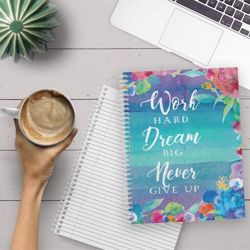 Softcover Work Hard مقاس 8.5 بوصة × 11 بوصة، دفتر/مجلة حلزونية تحفيزية، 120 صفحة مسطرة بالكلية، غطاء مصفح لامع متين، سلك حلزوني أبيض. صنع في الولايات المتحدة الأمريكية in Kuwait