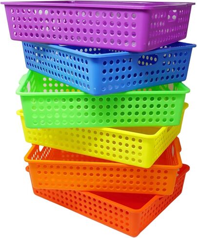 6 Pack Colorful Plastic Classroom Storage Bins 13.75" X 10.25" for Organizing Papers, Pencils, Arts and Crafts Supplies, Rainbow Containers for Kids School Supplies by 4E's Novelty in Saudi Arabia