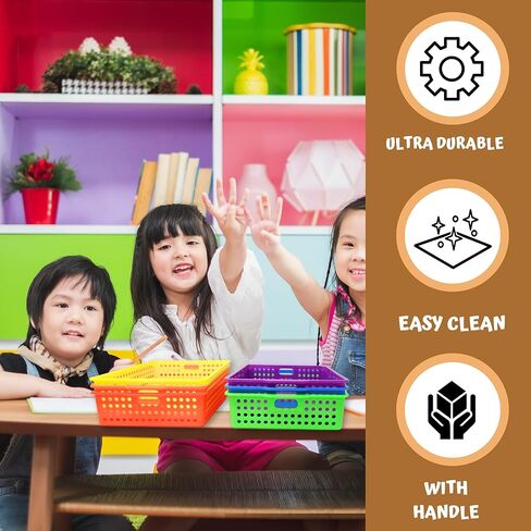 6 Pack Colorful Plastic Classroom Storage Bins 13.75" X 10.25" for Organizing Papers, Pencils, Arts and Crafts Supplies, Rainbow Containers for Kids School Supplies by 4E's Novelty in Saudi Arabia