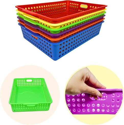 6 Pack Colorful Plastic Classroom Storage Bins 13.75" X 10.25" for Organizing Papers, Pencils, Arts and Crafts Supplies, Rainbow Containers for Kids School Supplies by 4E's Novelty in Saudi Arabia