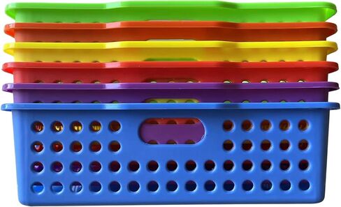 6 Pack Colorful Plastic Classroom Storage Bins 13.75" X 10.25" for Organizing Papers, Pencils, Arts and Crafts Supplies, Rainbow Containers for Kids School Supplies by 4E's Novelty in Saudi Arabia